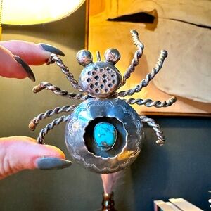 Vintage Sterling Silver Turquoise Spider Pendant Native American Old Pawn